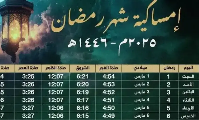 إمساكية رمضان 2025